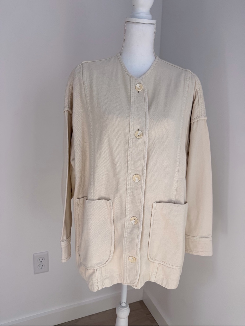 Zara Cotton Cream Utility Button-Front Jacket Size M